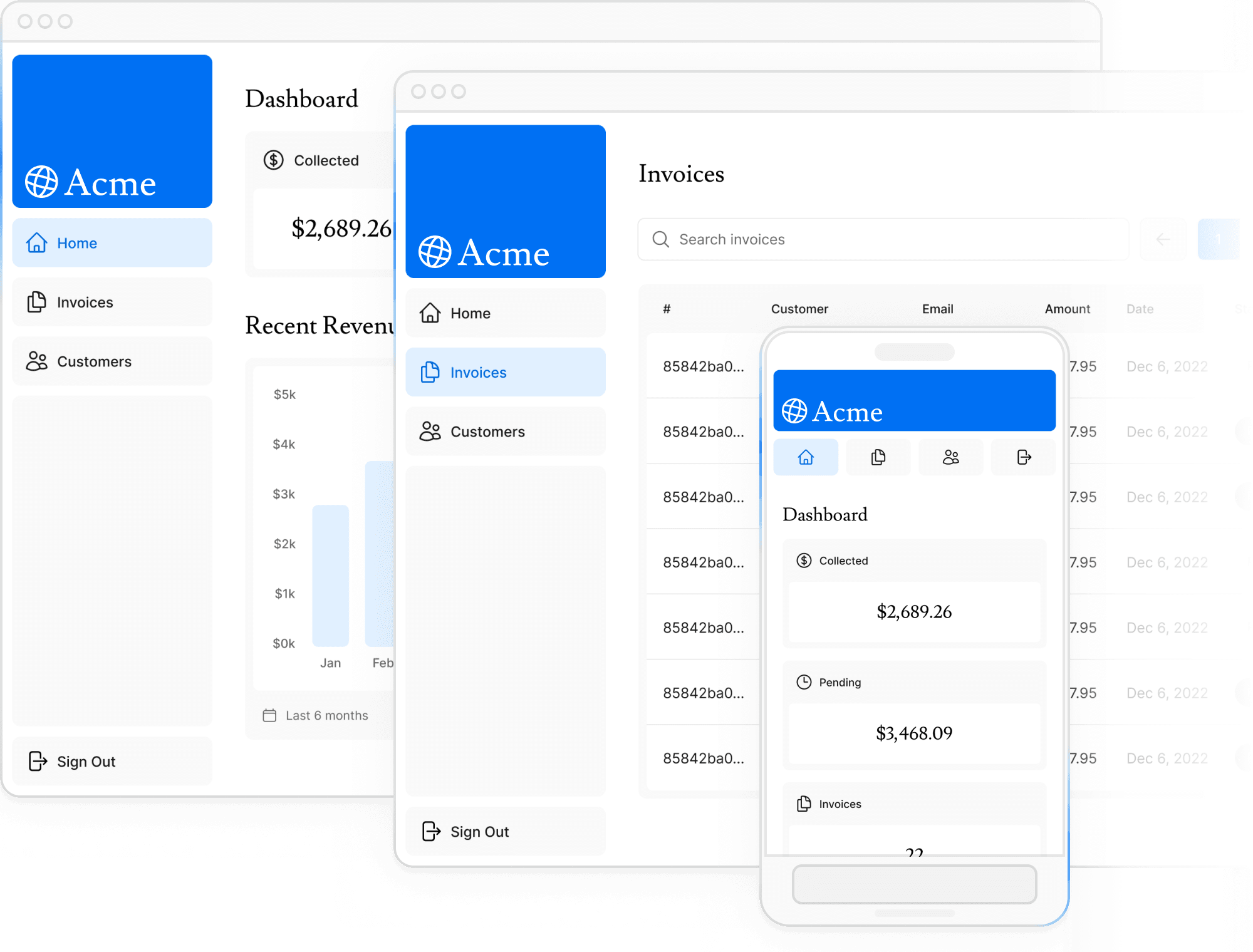 Screenshots of the dashbaord project showing desktop and mobile versions